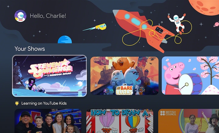 Screenshot showing content for children on Google TV