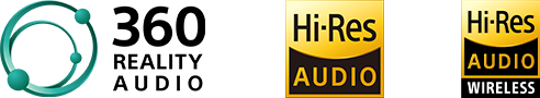 Hi-Res Audio, Hi-Res Audio Wireless and 360 Reality Audio logos