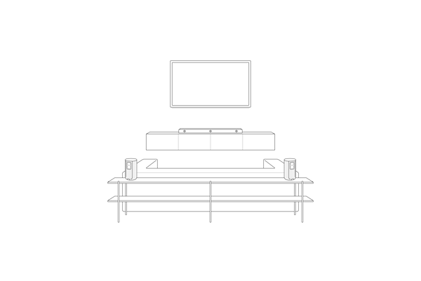 Illustration showing SA-RS5 speakers connected running on battery power on a single table