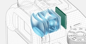 Diagram showing expanded view of viewfinder display and lenses